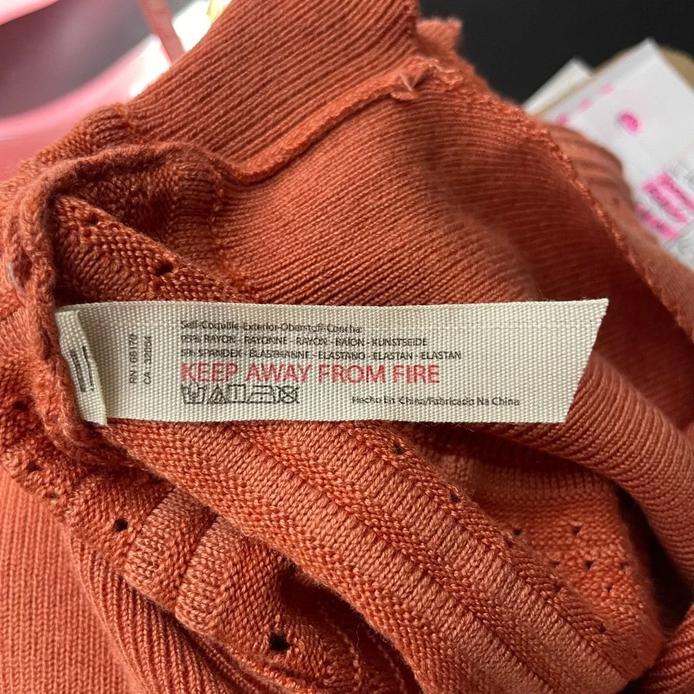 Free People Size Small Pointelle Me About It Bodysuit Orange Mock Neck Ruffle